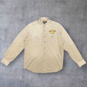 Vintage Ralph Lauren Rugby Hard Rock Cafe Khaki Button Up Size Large